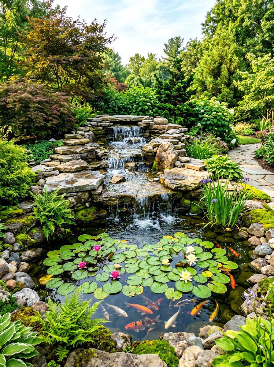 Natural Stone Waterfall - 30 garden fountain ideas