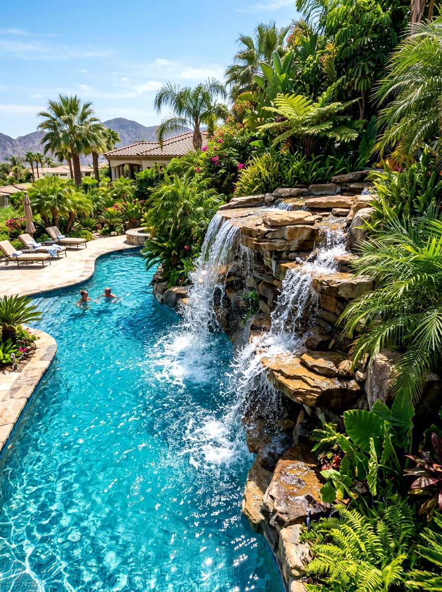 Natural Stone Waterfall - 30 pool landscaping ideas