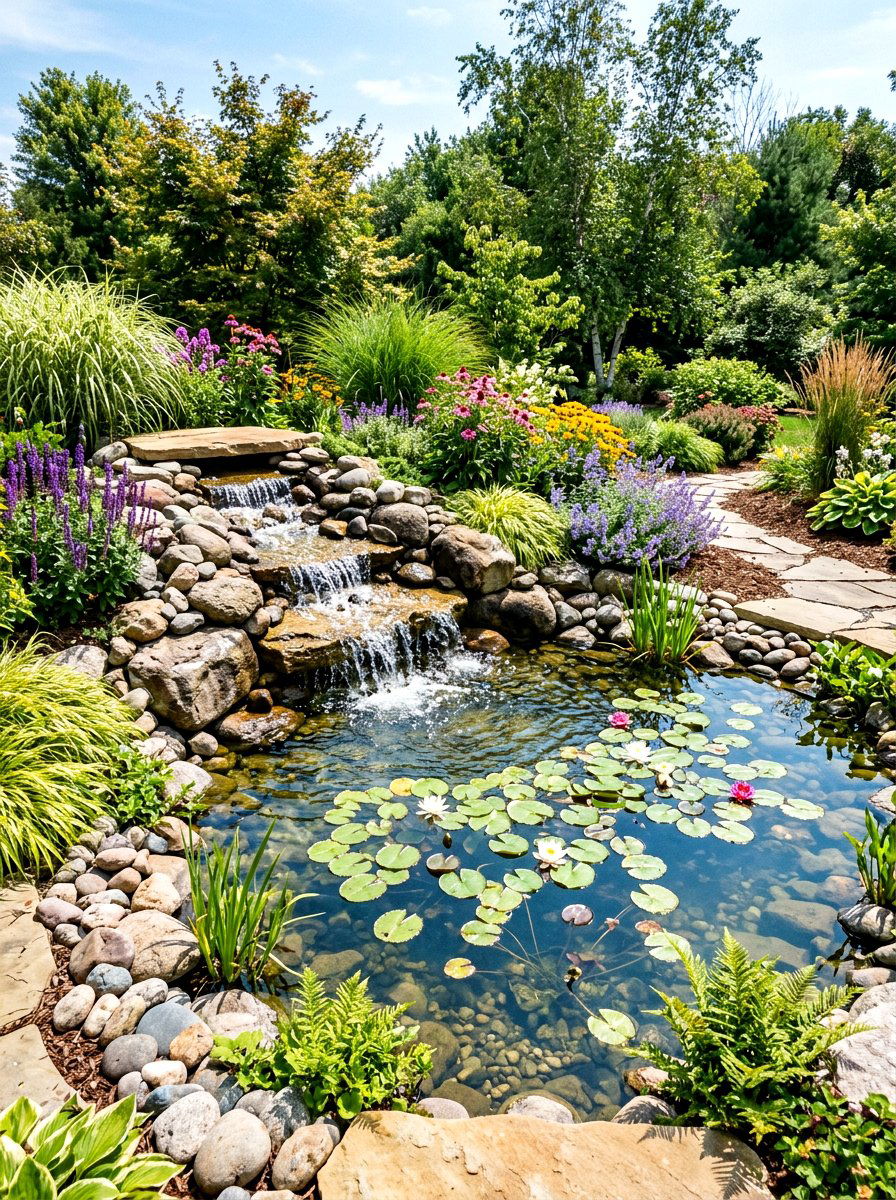 Natural Stone Waterfall Pond - 30 secret garden ideas