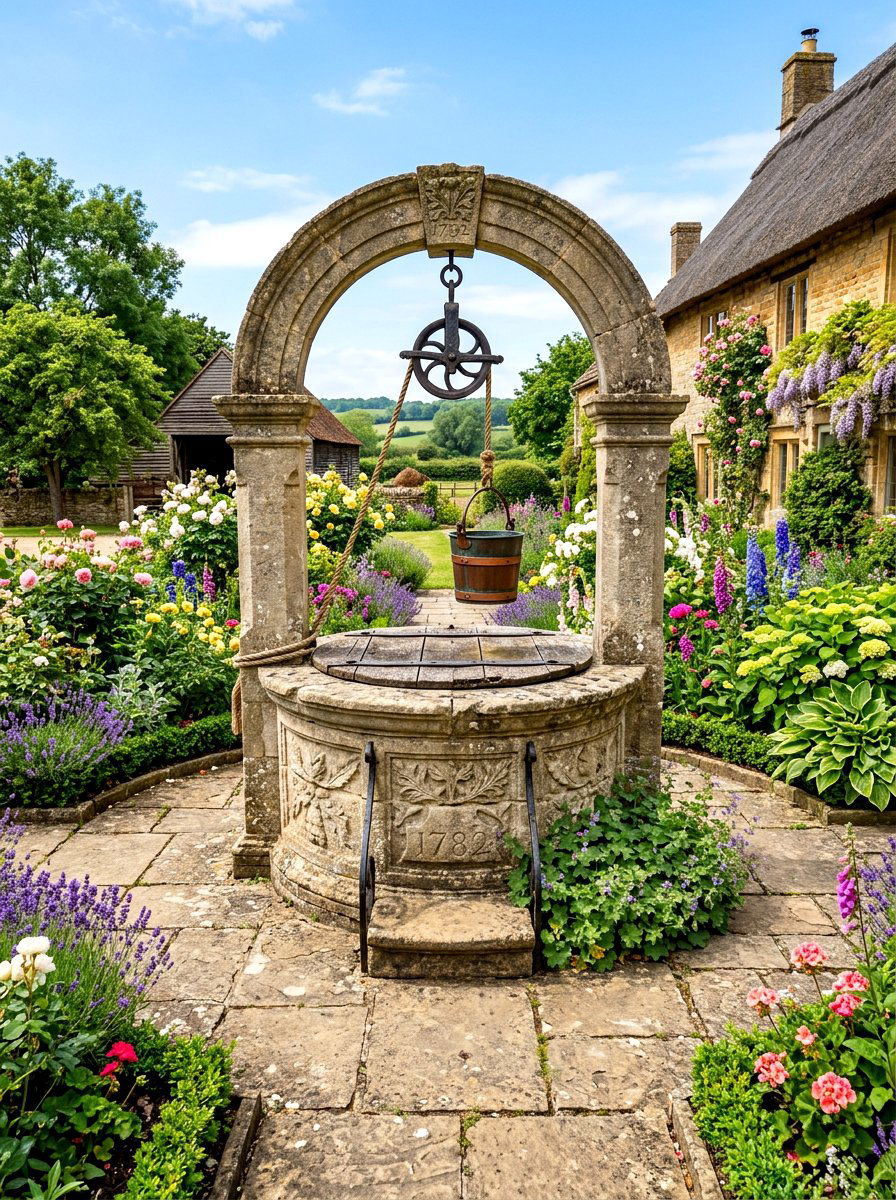 Natural Stone Well - 30 cloister garden ideas
