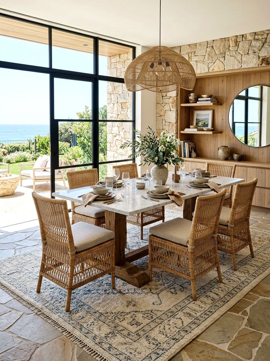 Natural Texture Dining Space - 30 coastal dining room ideas