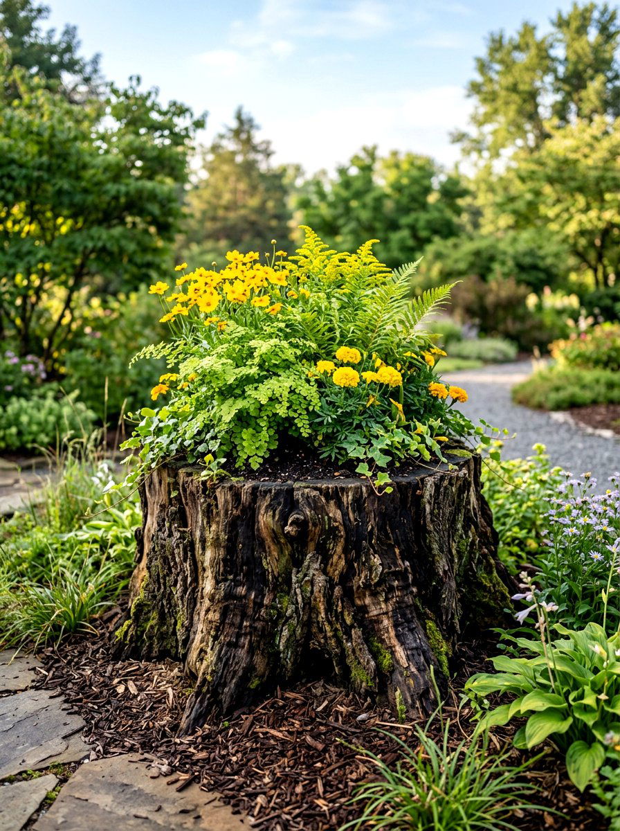 Natural Tree Stump - 30 rustic planter ideas