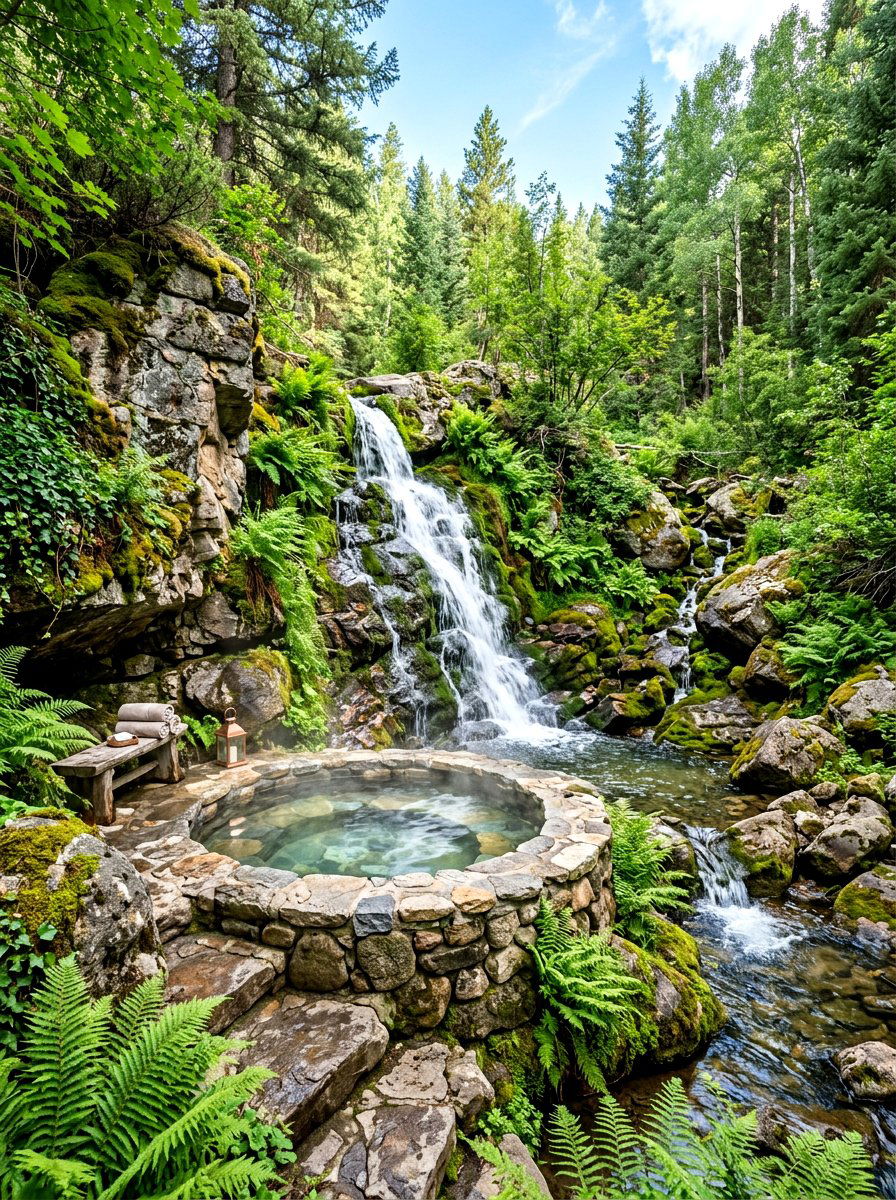 Natural Waterfall Spa Retreat - 30 spa patio retreat ideas