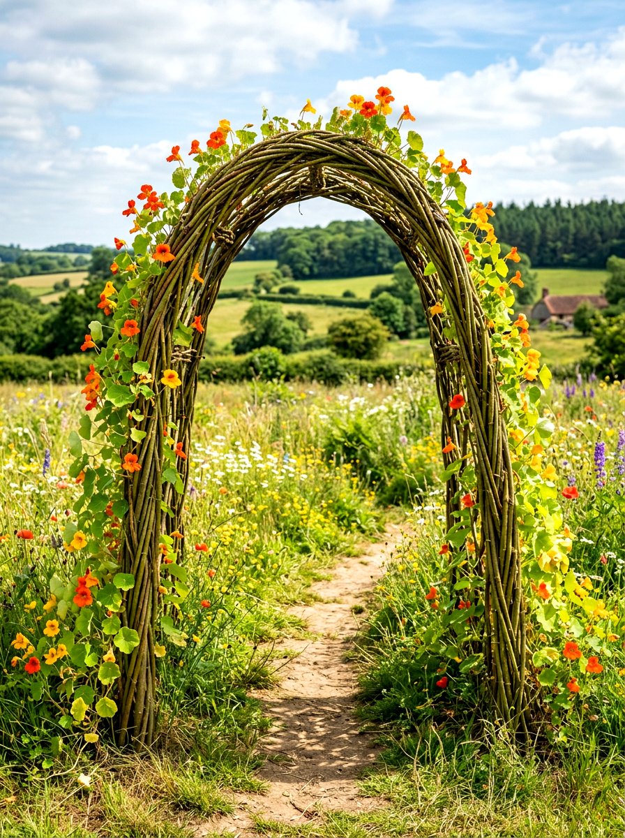 Natural Willow Branch Arch - 30 climbing archway ideas