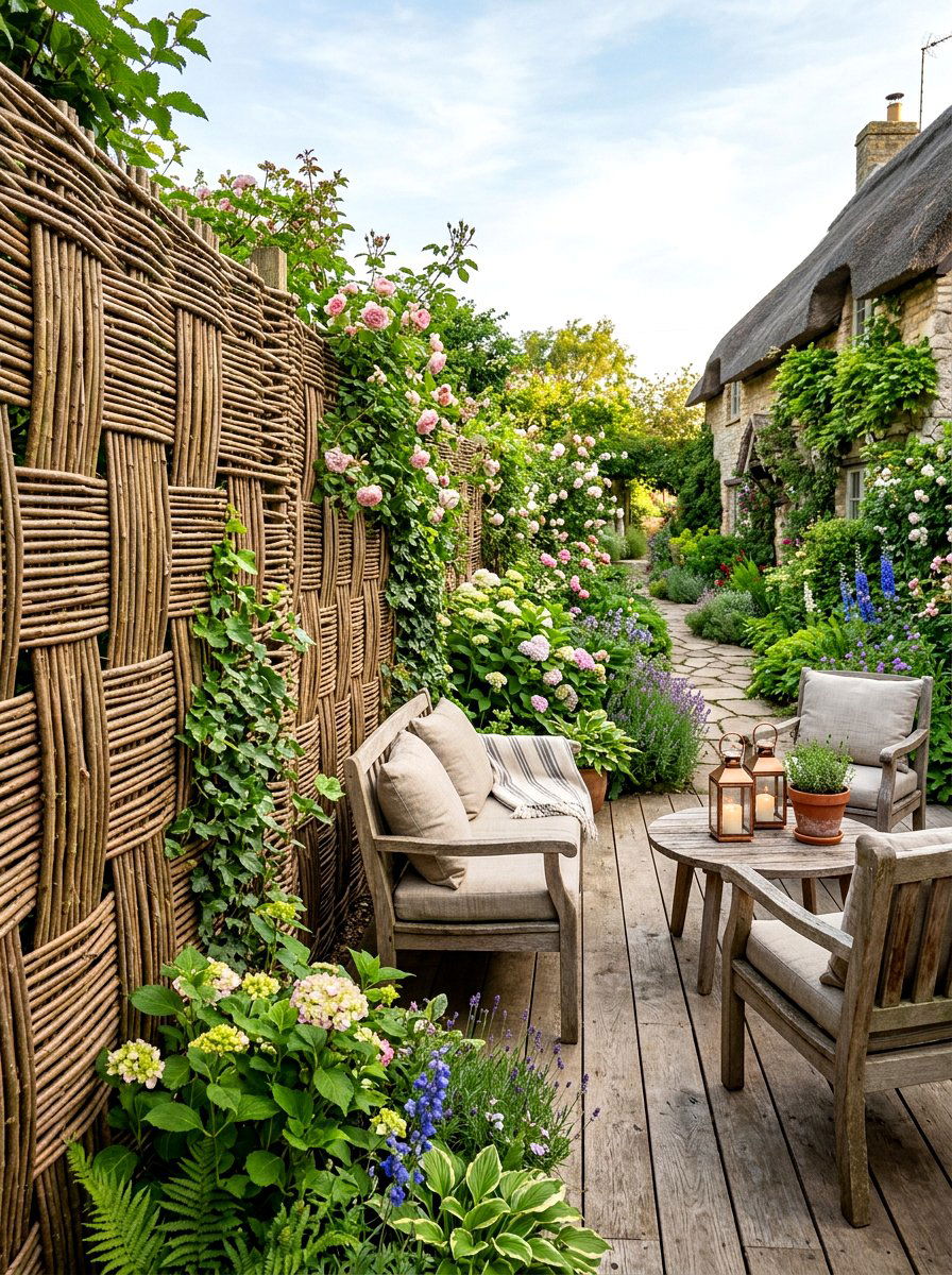 Natural Willow Branch Fence - 30 deck partition ideas
