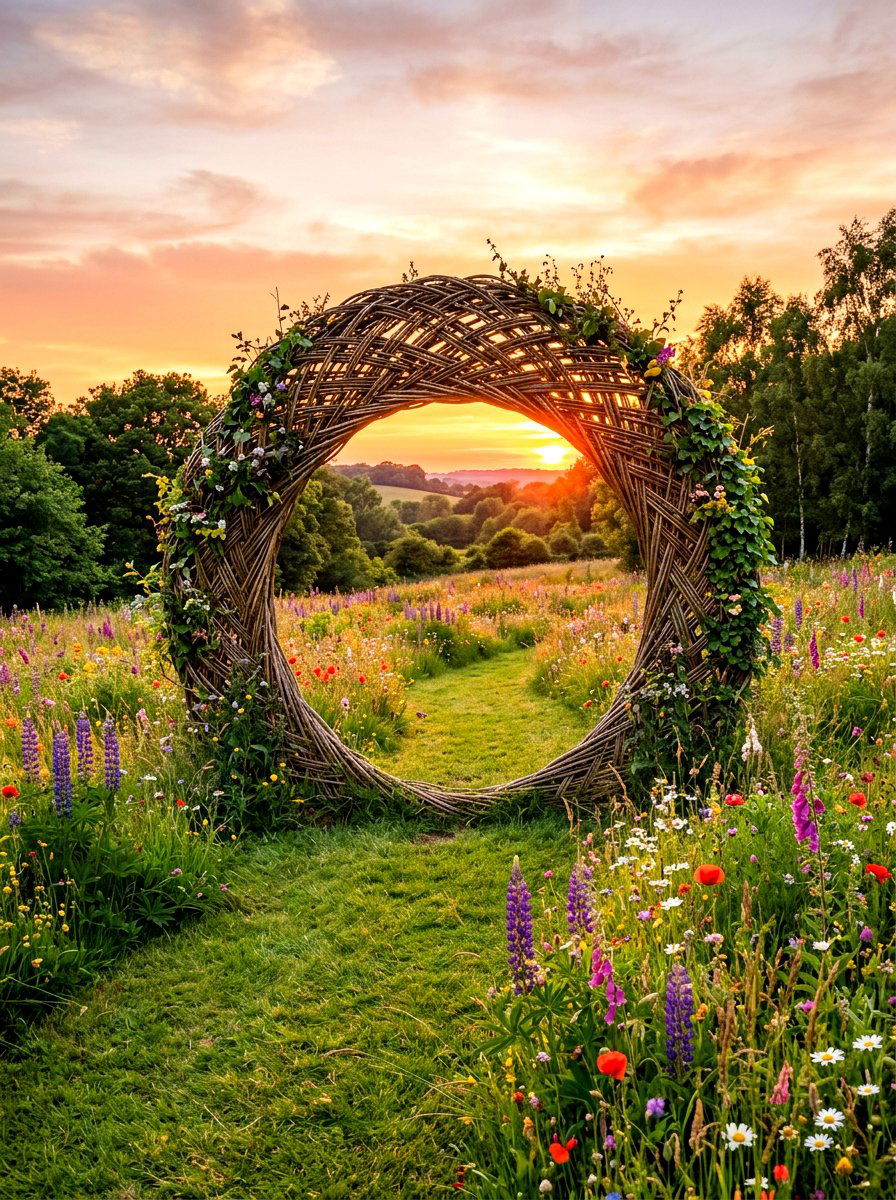 Natural Willow Moon Gate - 30 moon gate garden ideas
