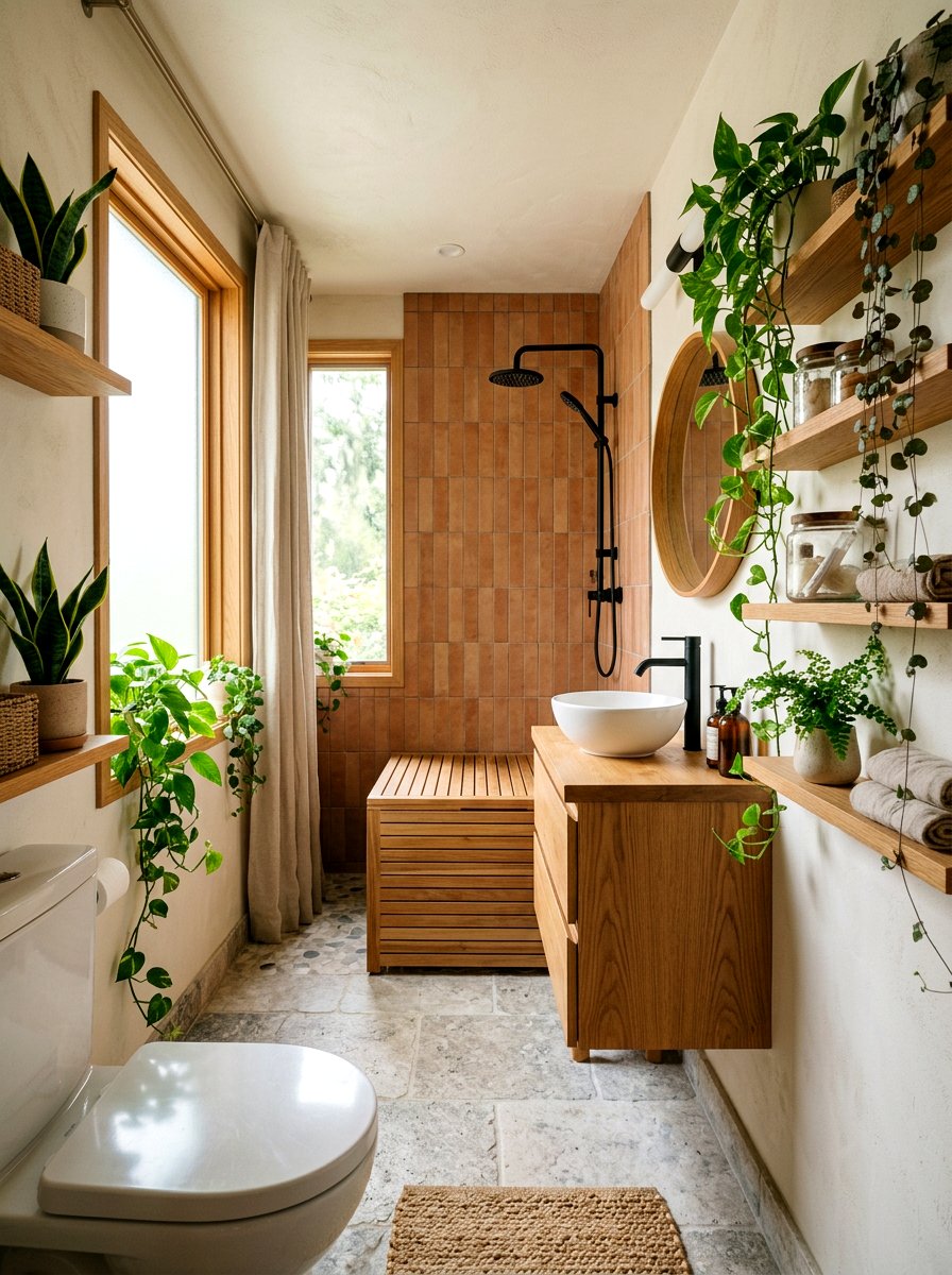 Natural Wood Accents - 30 small bathroom ideas