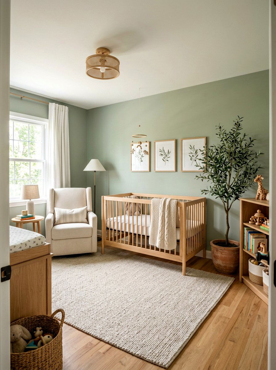 Natural Wood Baby Crib - 30 sage and cream nursery ideas