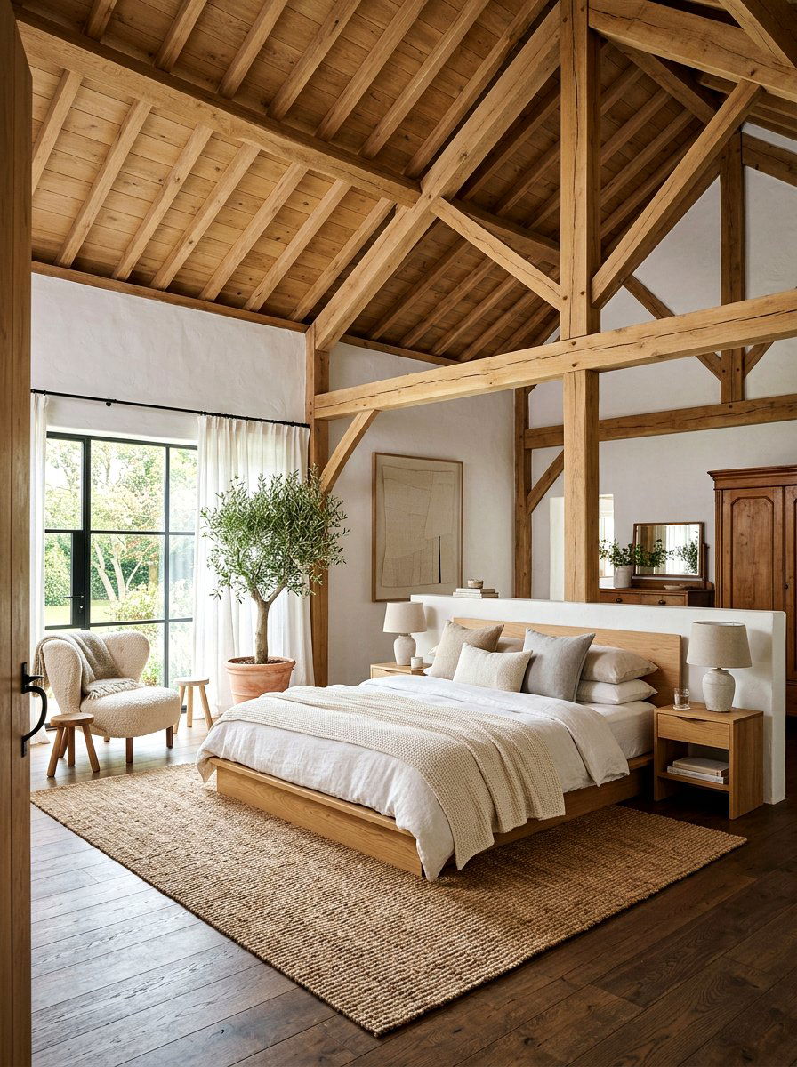 Natural Wood Beam Bedroom - 30 California casual bedroom ideas