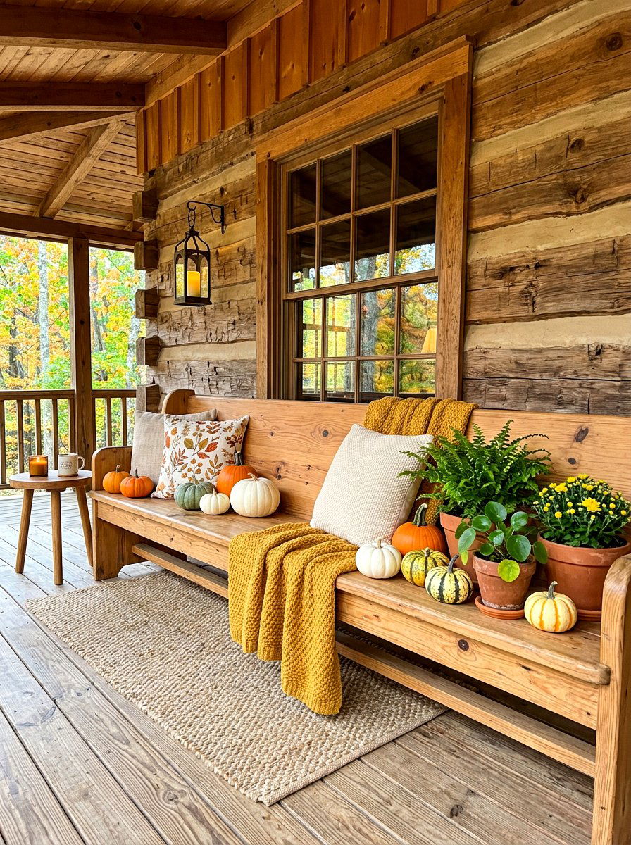 Natural Wood Bench Porch - 30 natural autumn porch ideas