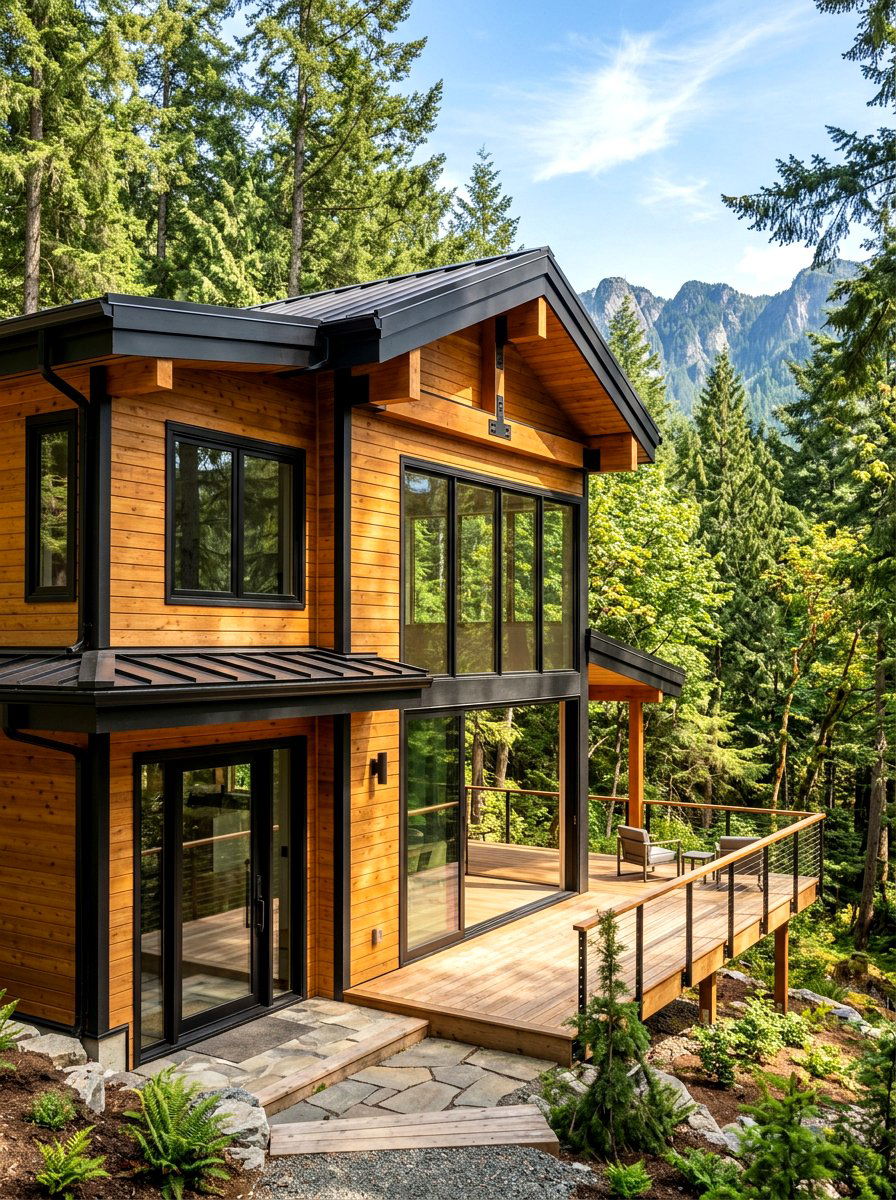 Natural Wood Black Trim - 30 black trim exterior ideas