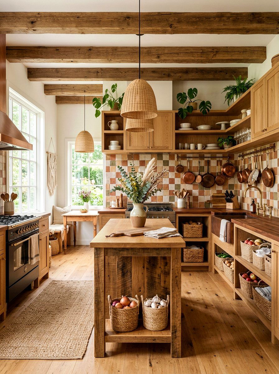 Natural Wood Boho Kitchen - 30 boho kitchen ideas