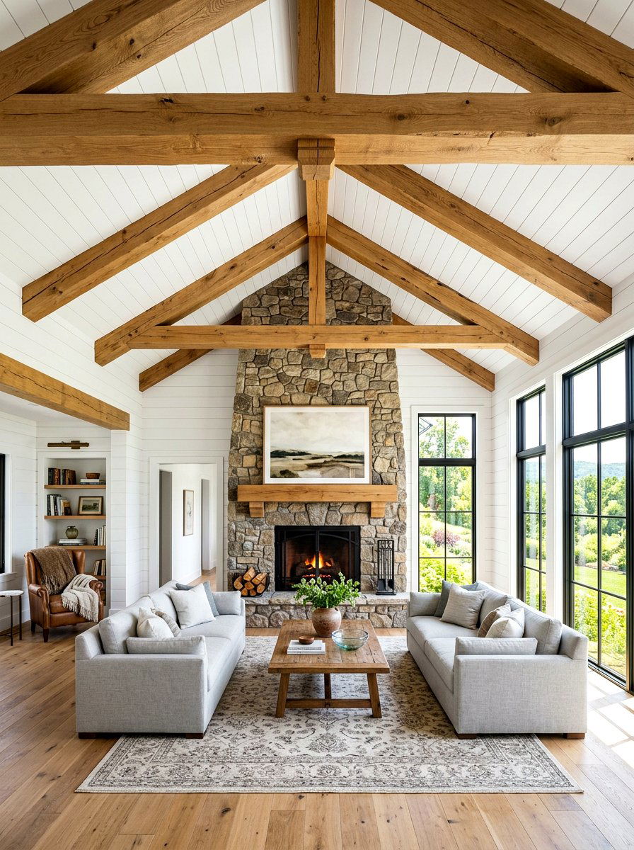Natural Wood Ceiling Beams - 30 modern farmhouse decor ideas