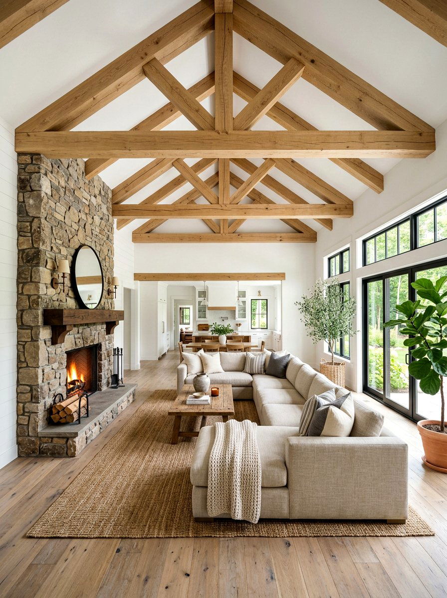 Natural Wood Ceiling Beams - 30 California casual living room ideas