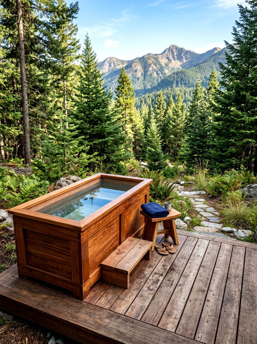 Natural Wood Cold Plunge - 30 cold plunge patio ideas