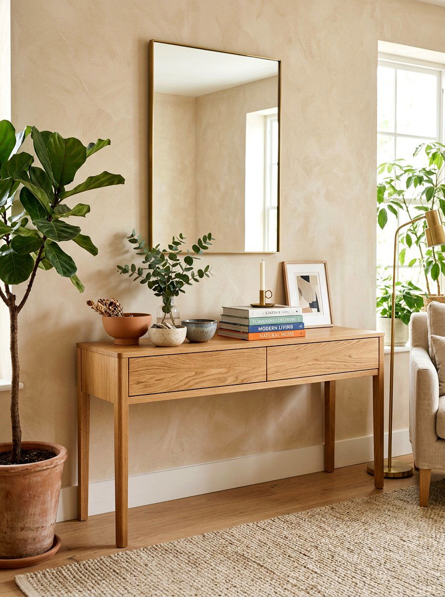 Natural Wood Console - 30 welcoming entryway ideas