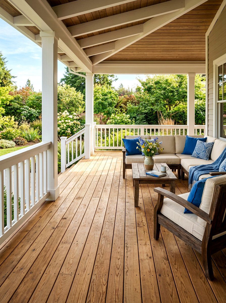 Natural Wood Decking - 30 farmhouse porch decor ideas