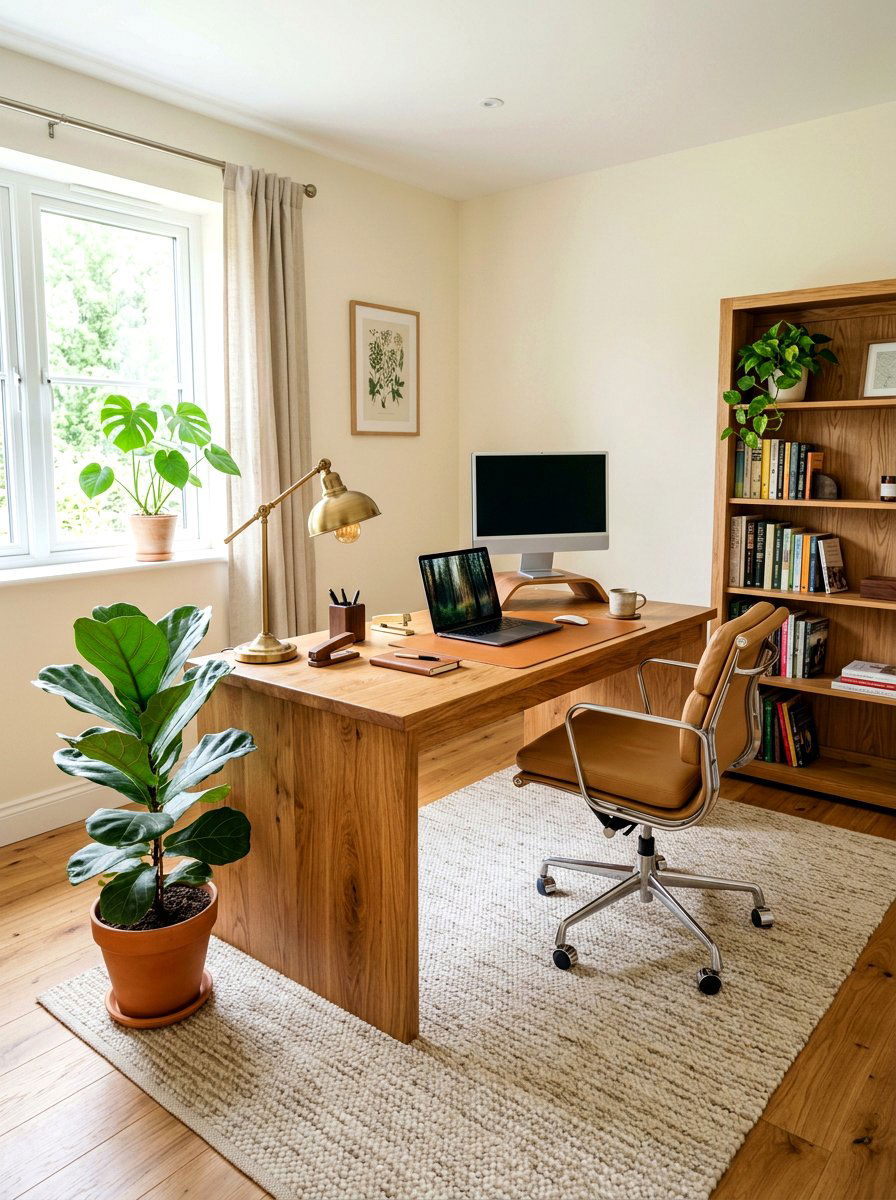 Natural Wood Desk Furniture - 30 calm neutral office ideas