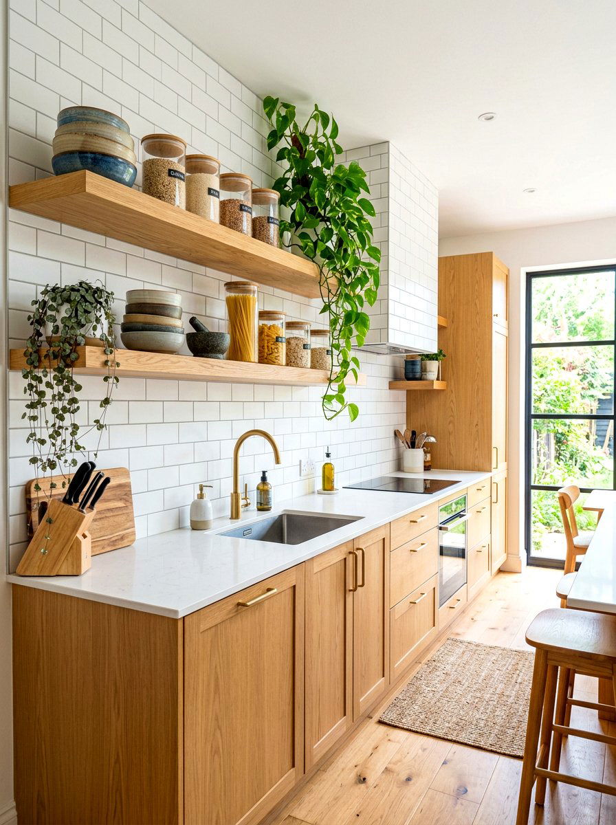 Natural Wood Floating Shelves - 30 kitchen shelfie ideas