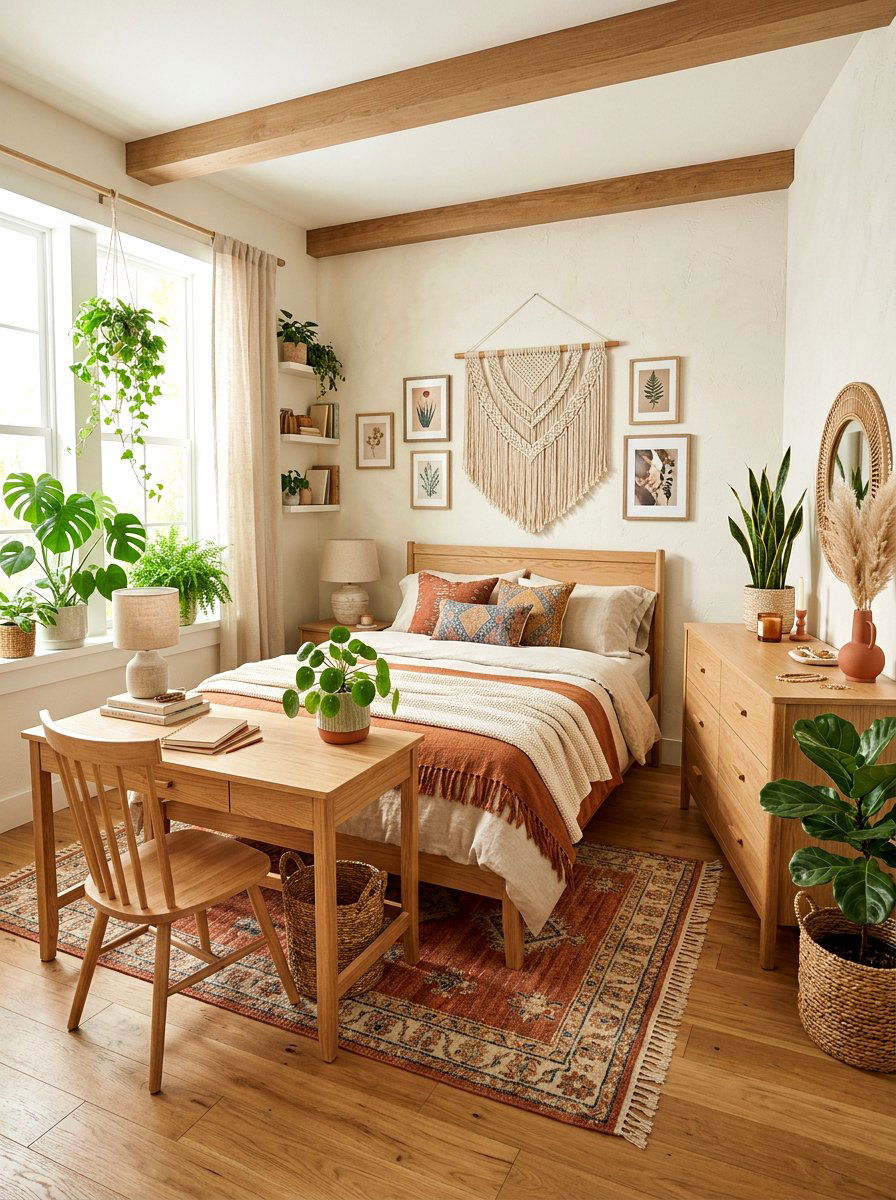 Natural Wood Furniture Setup - 30 boho teen room ideas