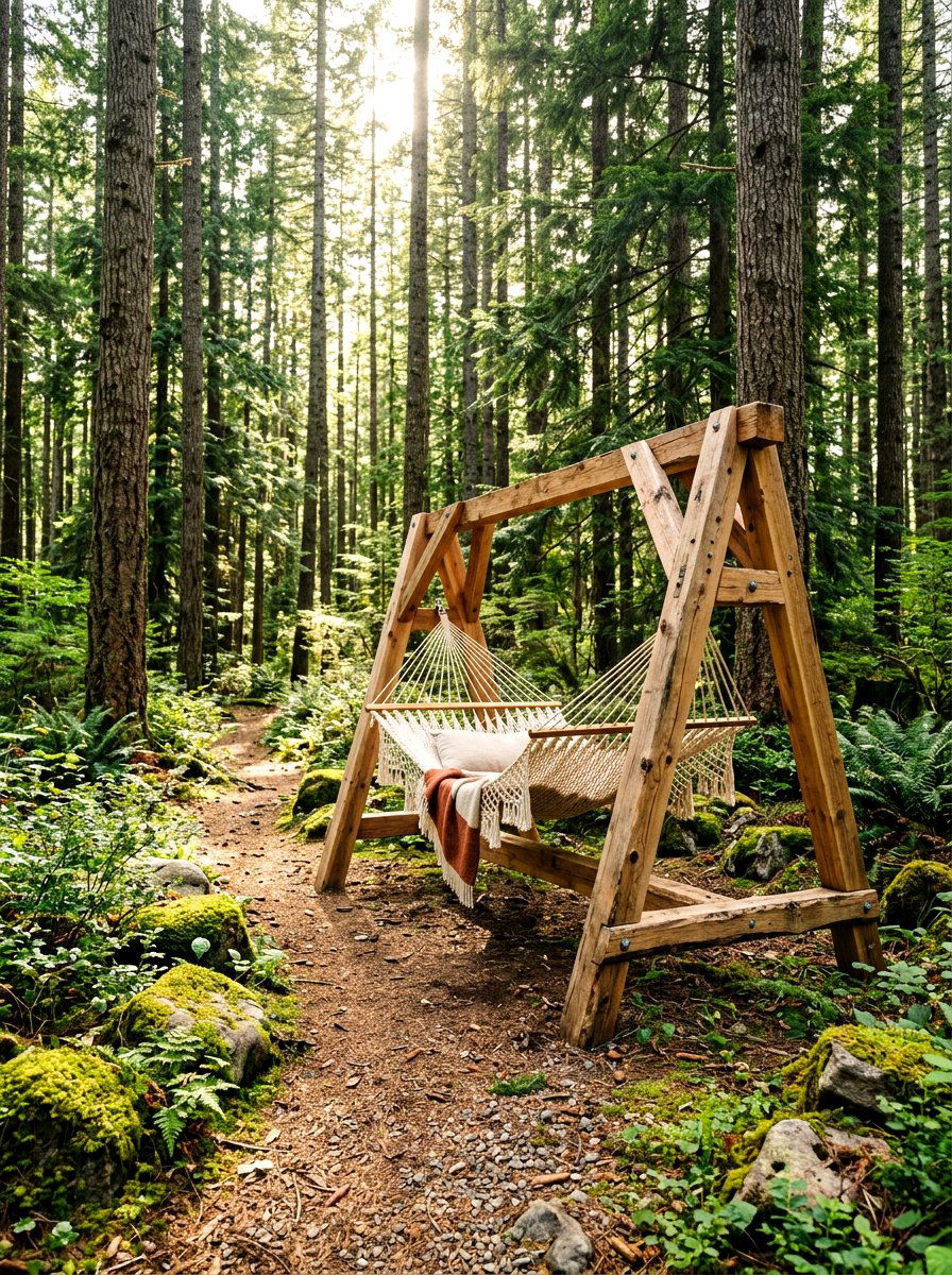 Natural Wood Hammock Stand - 30 hammock stand garden ideas