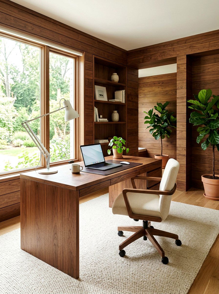 Natural Wood Home Office - 30 minimalist home office ideas