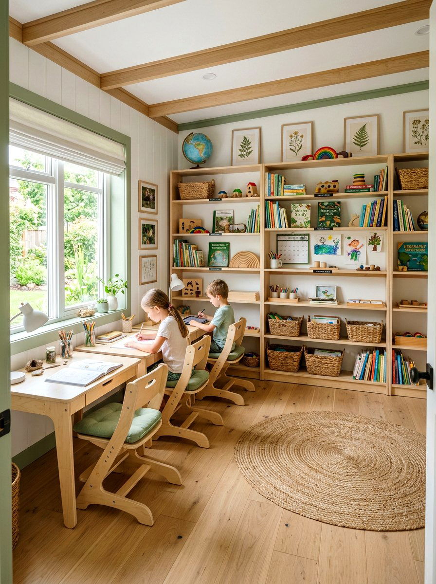 Natural Wood Homeschool Interior - 30 homeschool room ideas