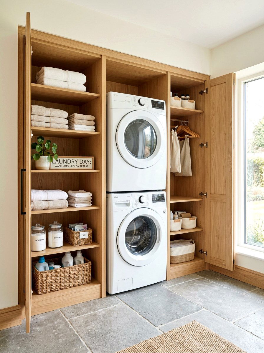 Natural Wood Laundry Closet - 30 laundry closet ideas