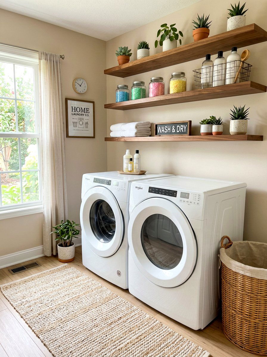 Natural Wood Laundry Shelves - 30 detergent shelf ideas