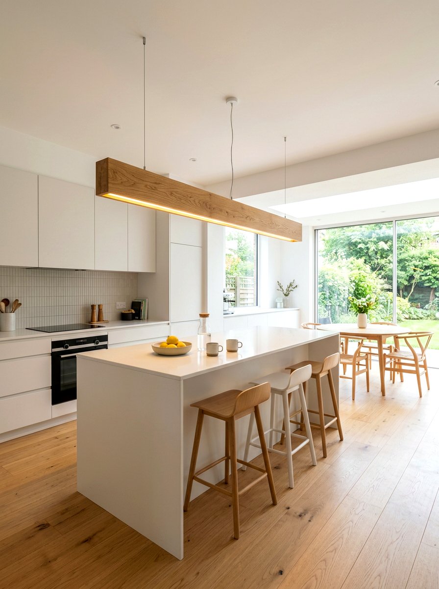 Natural Wood Linear Light - 30 kitchen lighting ideas