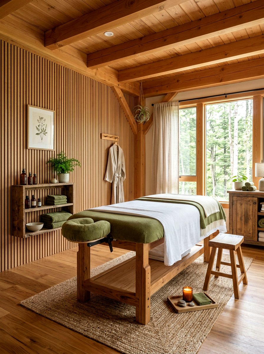 Natural Wood Massage - 30 massage corner ideas