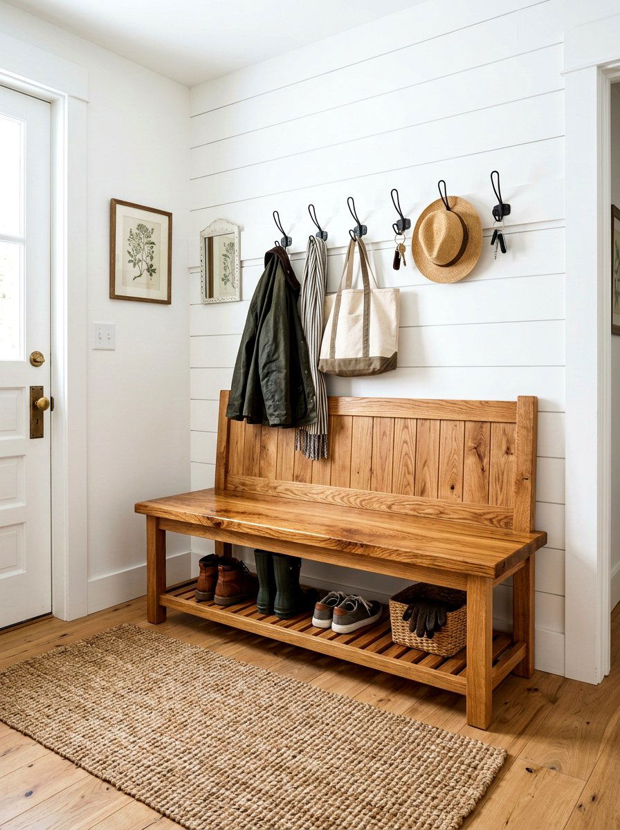 Natural Wood Mudroom Bench - 30 farmhouse mudroom ideas