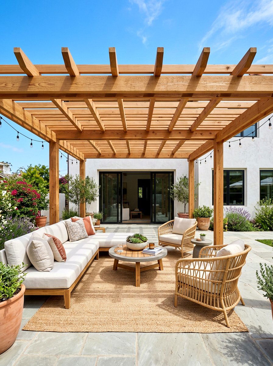 Natural Wood Pergola - 30 California casual patio ideas