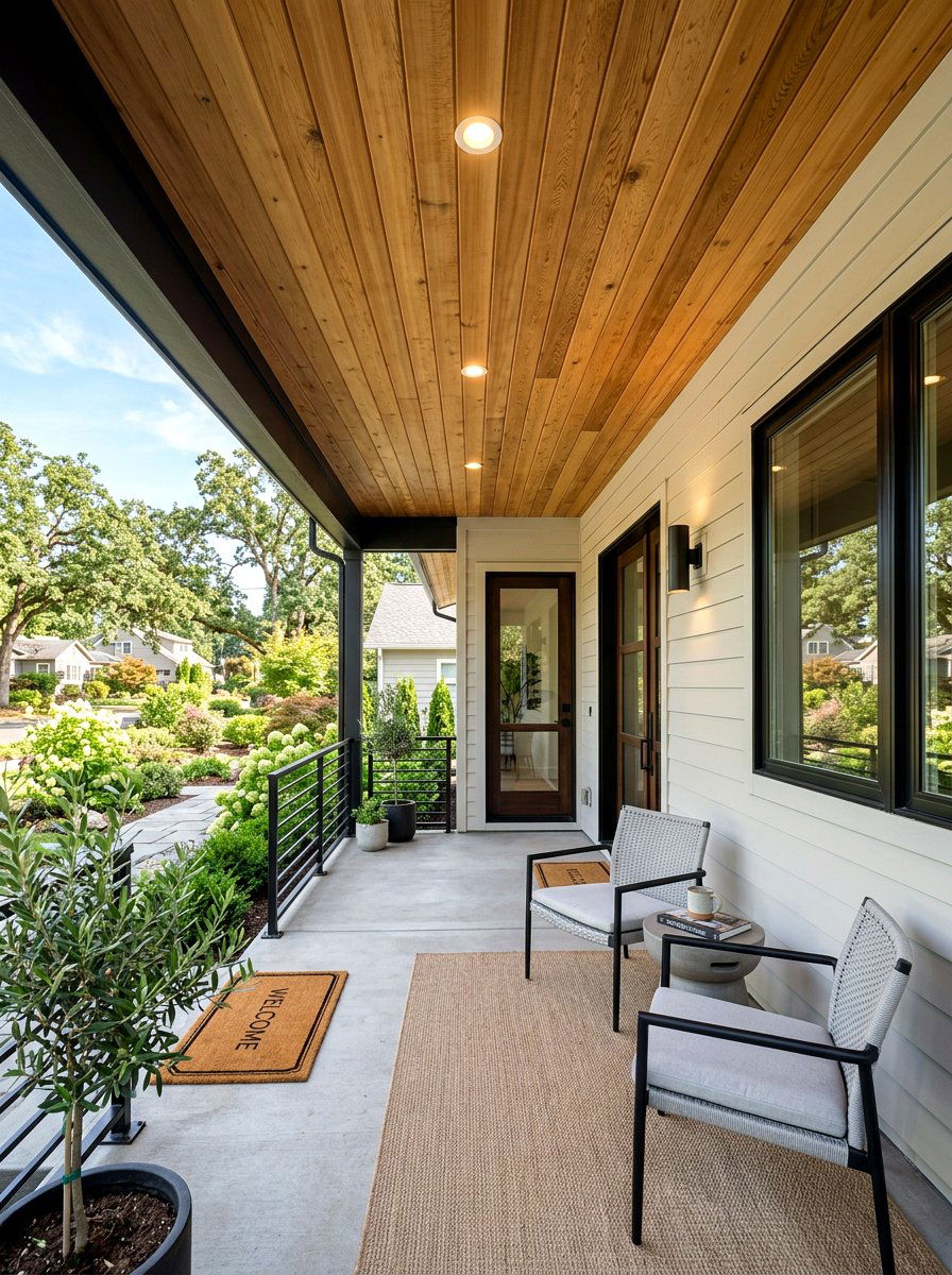 Natural Wood Plank Ceiling Design - 30 luxury front porch styling ideas