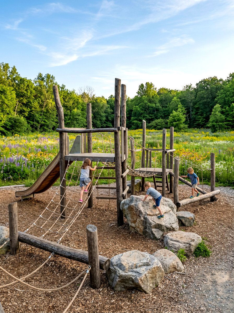 Natural Wood Playground - 30 backyard swing set ideas
