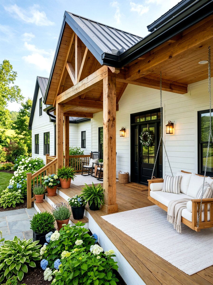 Natural Wood Porch Columns - 30 modern farmhouse exterior ideas