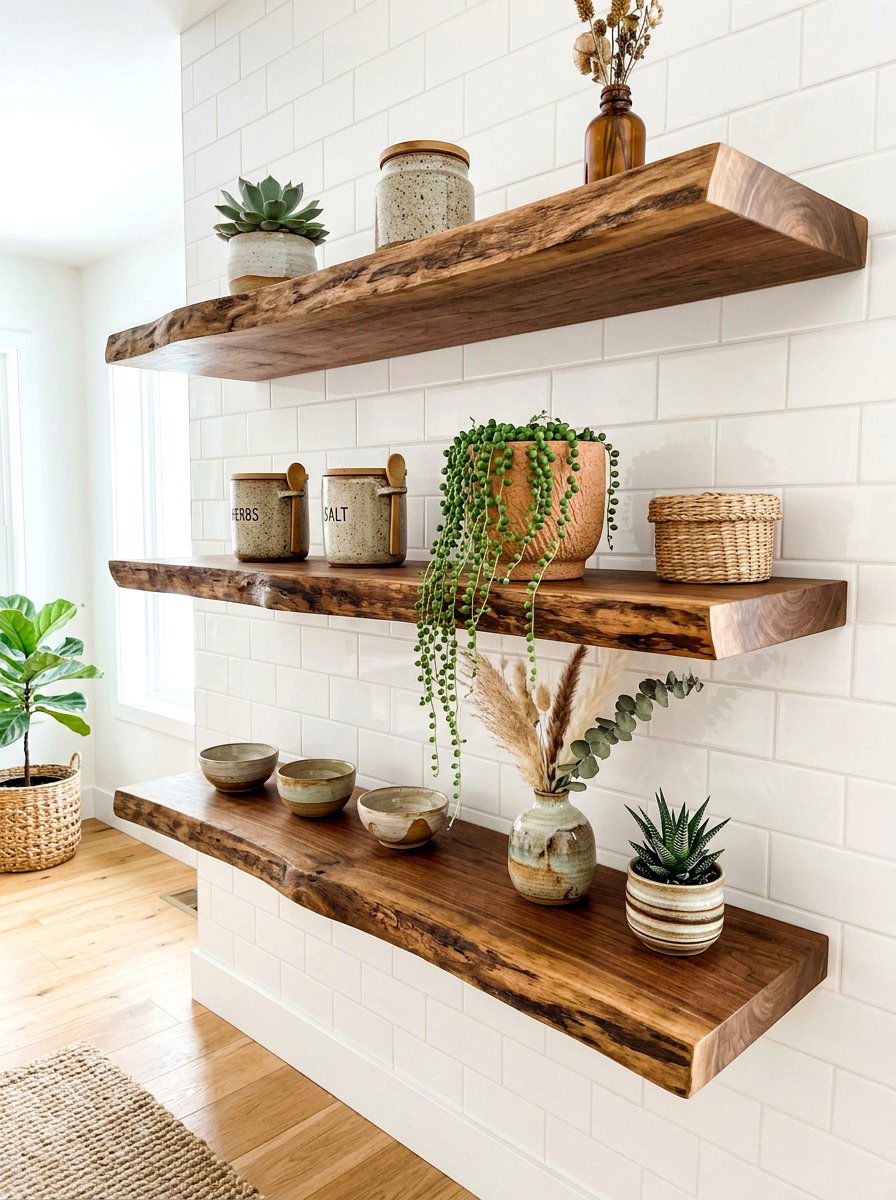 Natural Wood Shelf - 30 boho bathroom ideas