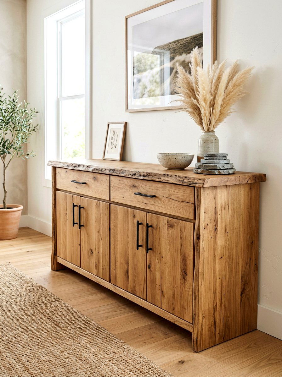 Natural Wood Sideboard - 30 buffet table decor ideas