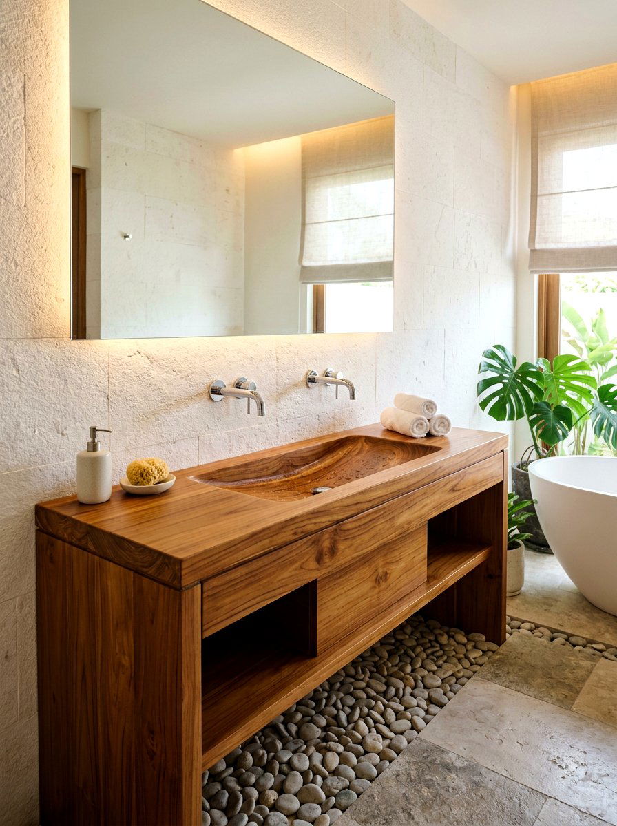 Natural Wood Sink - 30 integrated vanity sink ideas