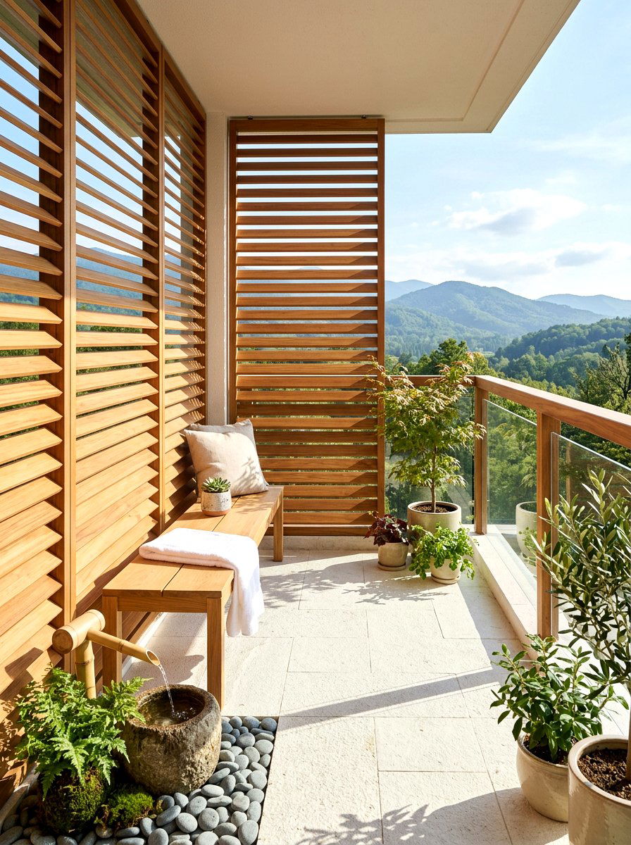 Natural Wood Slat Balcony Blinds - 30 balcony privacy curtain ideas