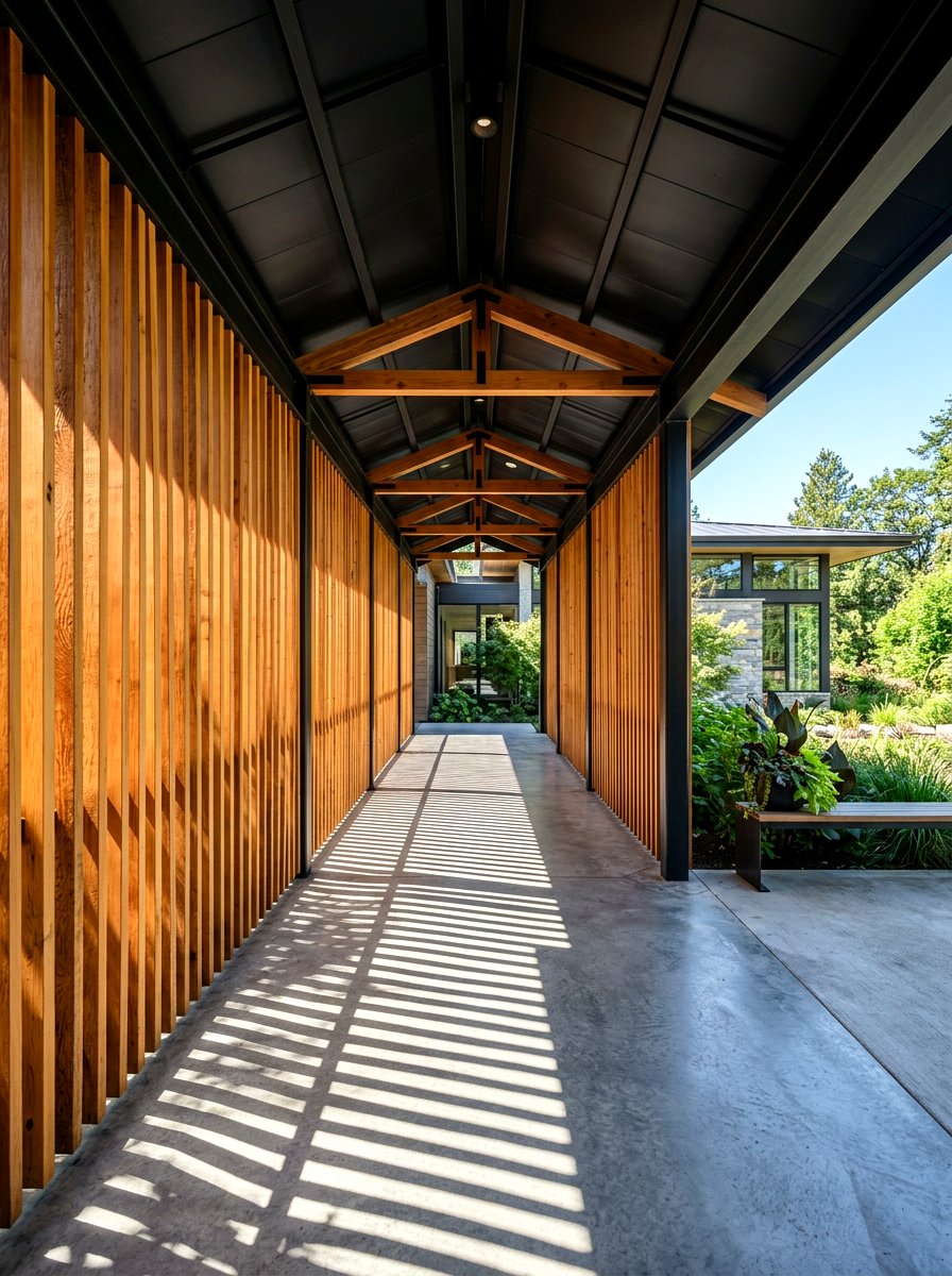 Natural Wood Slat Breezeway - 30 breezeway ideas