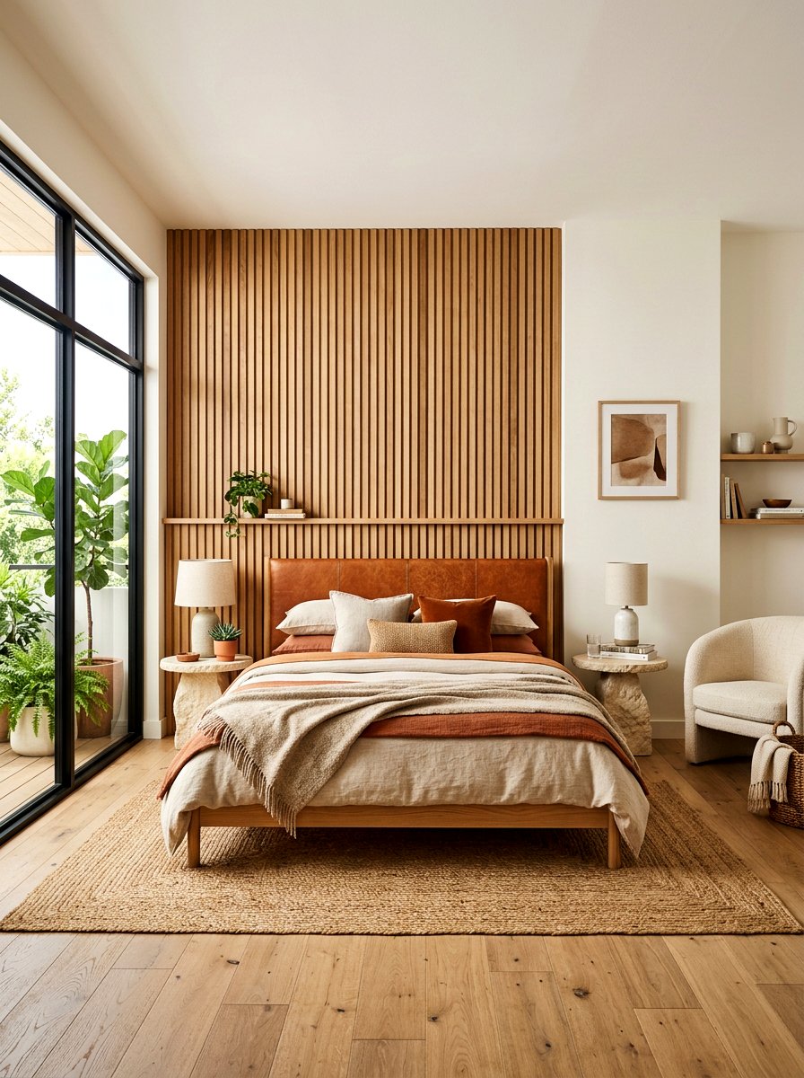 Natural Wood Slat Wall - 30 slat wall headboard ideas