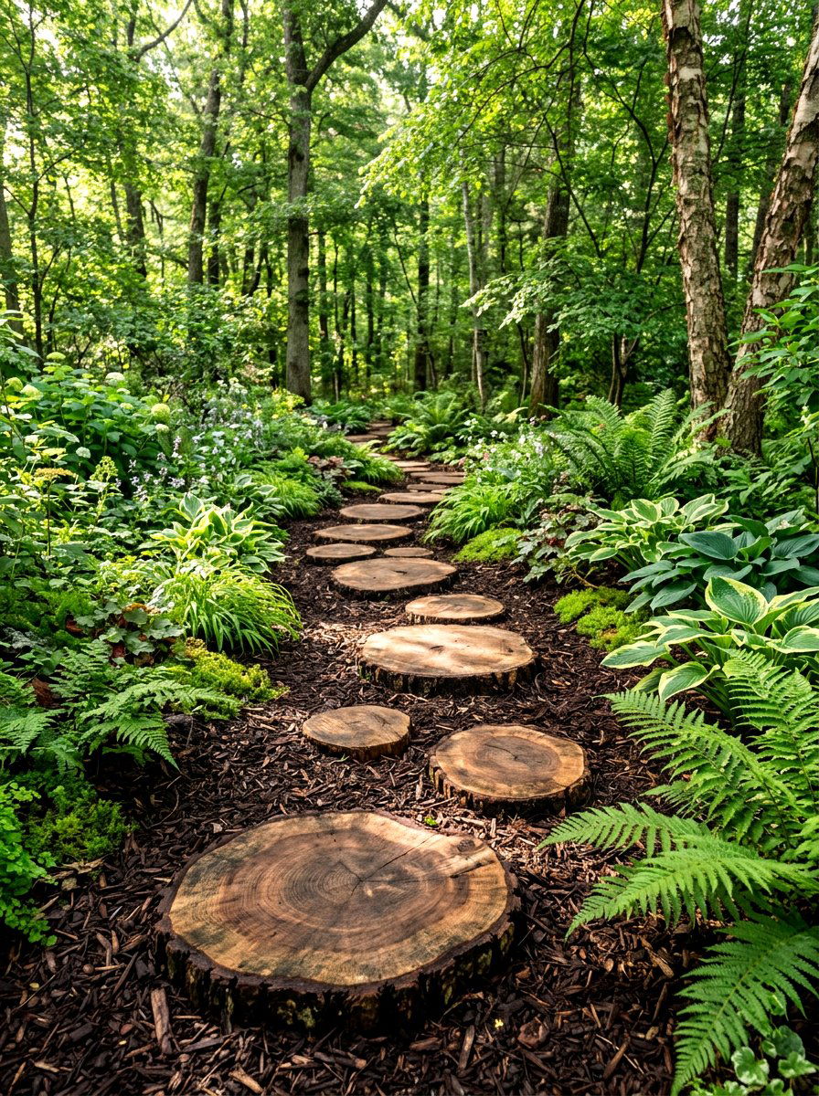 Natural Wood Slice - 30 stepping path backyard ideas