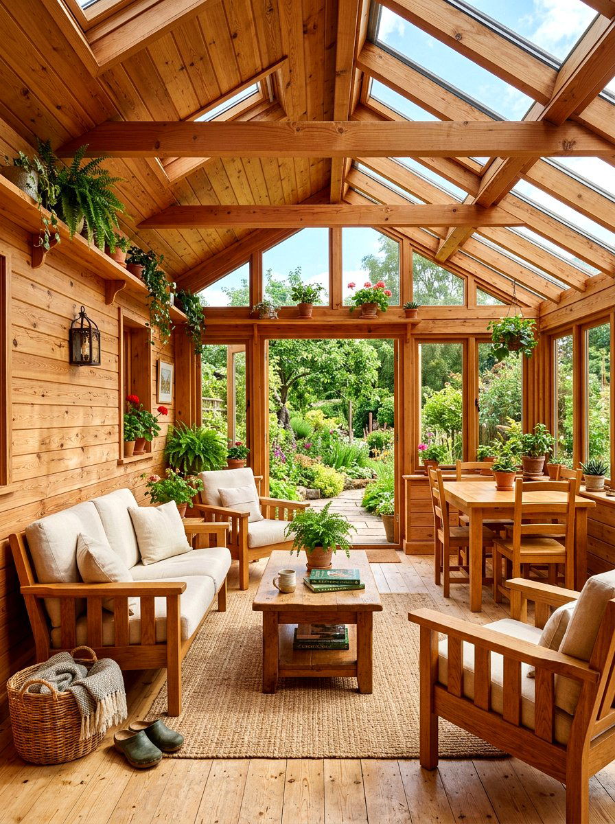 Natural Wood Sunroom - 30 farmhouse sunroom ideas