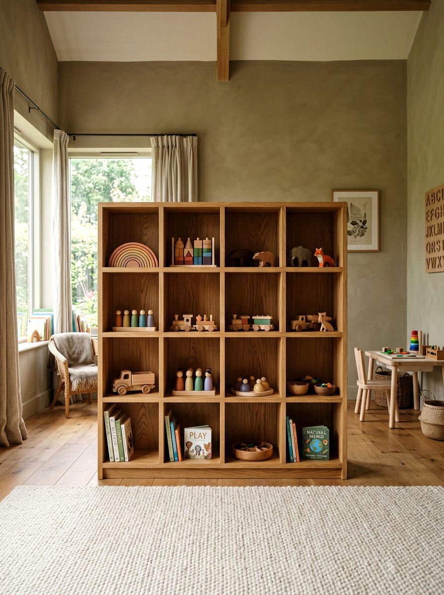 Natural Wood Toy Shelf - 30 toy library playroom ideas