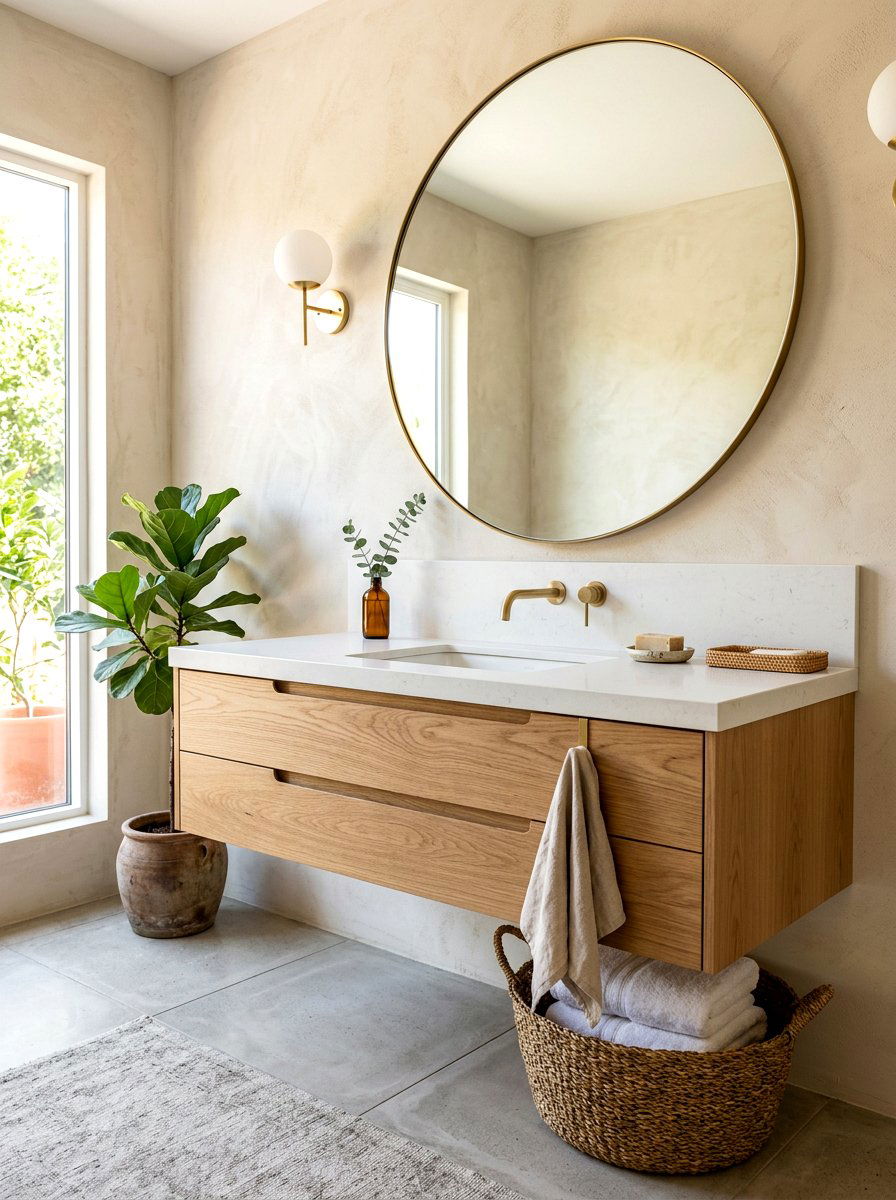 Natural Wood Vanity - 30 quiet luxury bathroom ideas