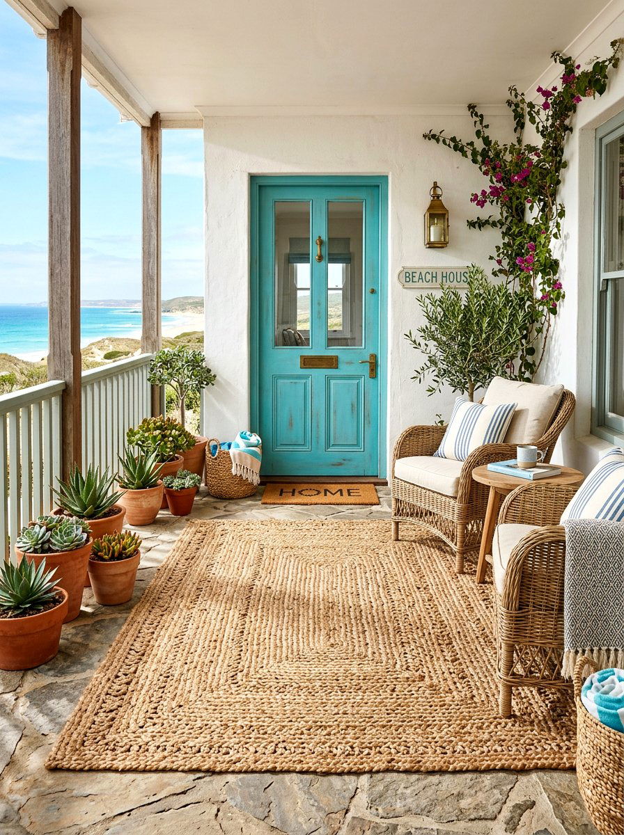 Natural Woven Jute Rug - 30 front porch rug ideas