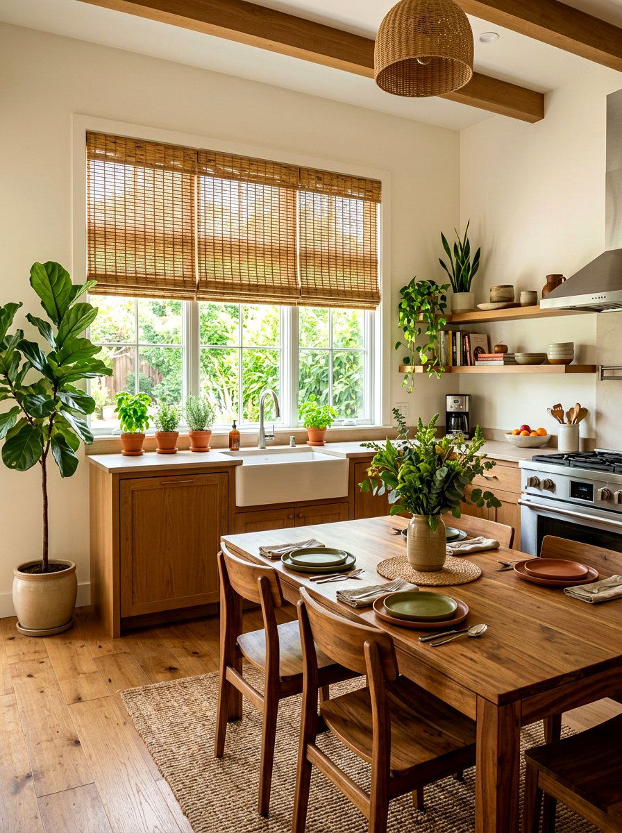 Natural bamboo window shades - 30 rental kitchen ideas