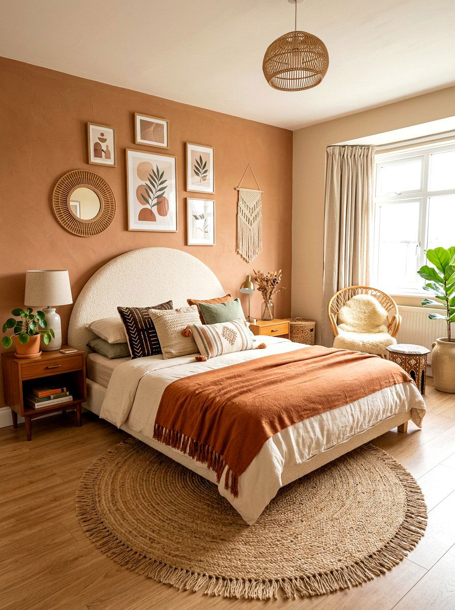 Natural boho boucle headboard - 30 boucle headboard ideas