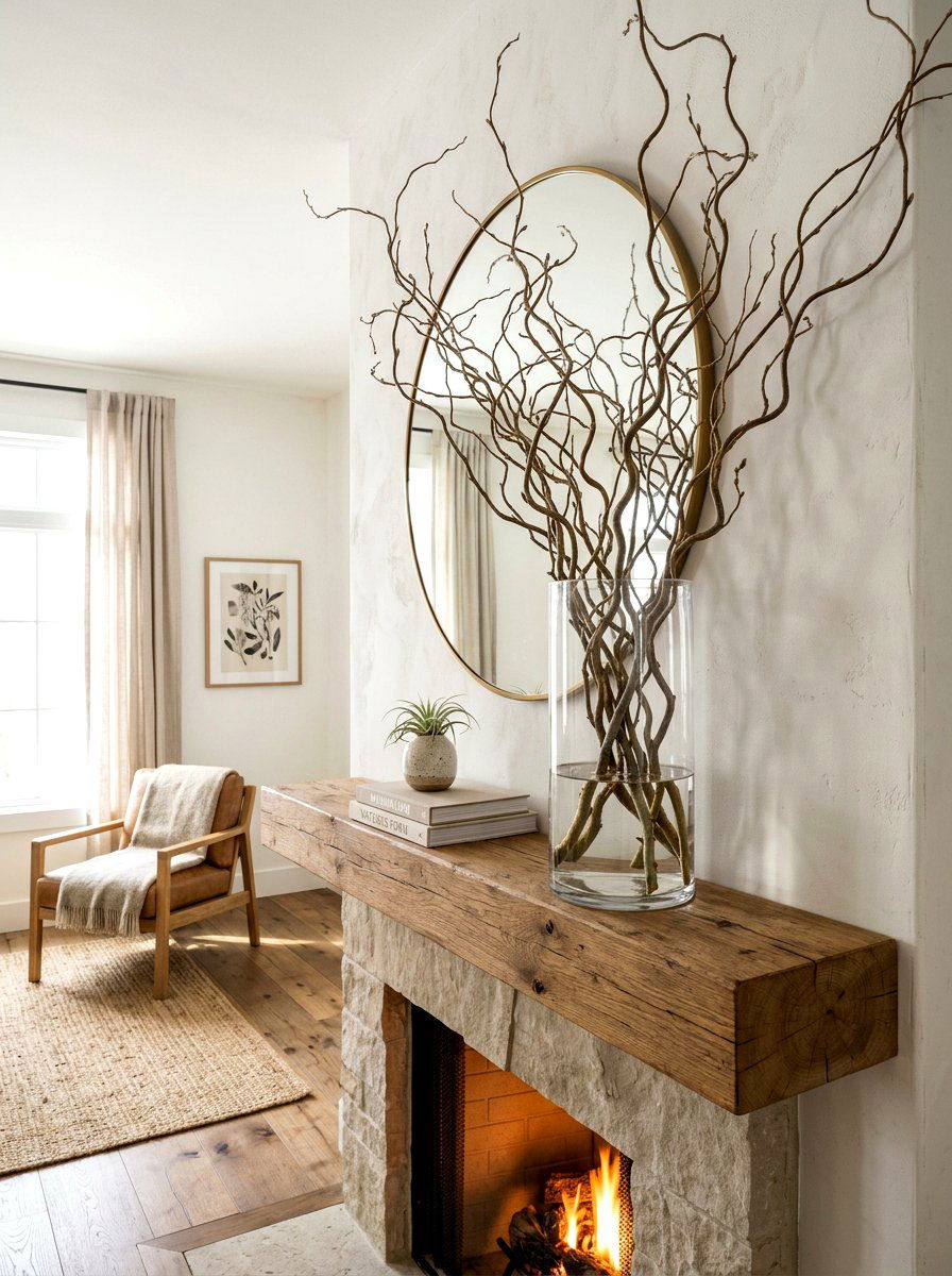 Natural branch display - 30 mantel decor ideas